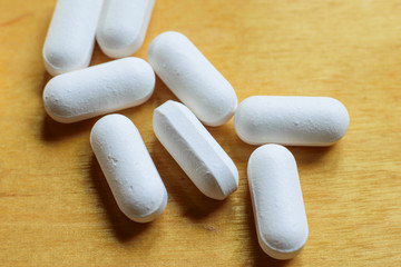 Closeup of some white pills