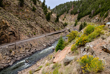 US Highway 40, Union Pacific's Railroad (Moffat Route) And Upper Colorado River Flowing In Byers Canyon Between Hot Sulphur Springs And Kremmling
Grand County, Colorado, USA
