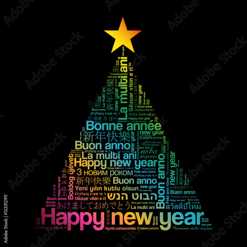 Happy New Year In Different Languages Celebration Word Cloud Greeting