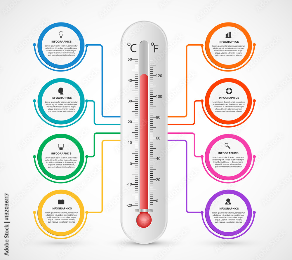 Thermometer Visual Examples Infographics thermometer design template. Vector illustration. Stock ...