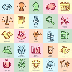 Aufkleber - Thin line business and marketing icons set