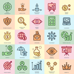 Poster - thin line marketing and finance icons set