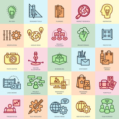 Poster - thin line creative process and project workflow icons set