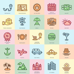 Poster - thin line travel and tourism icons set