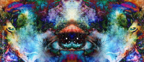 Fotografía psychedelic eyes on multicolor abstract backgroung with ornamental pattern