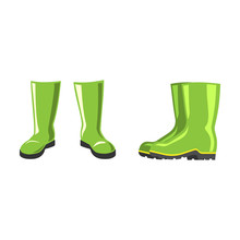 Green Rubber Boots Vector Isolated On White Background.