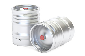 Poster - Beer metallic kegs closeup, 3D rendering