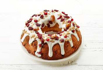 Wall Mural - Fruit cake on white plate