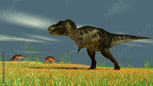 Fotomural 3d illustration of the tyrannosaurus hunting