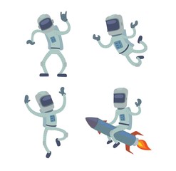 Wall Mural - Set of cute astronauts in space, working and having fun.
