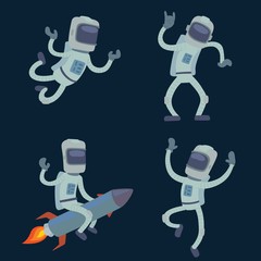 Wall Mural - Set of cute astronauts in space, working and having fun.