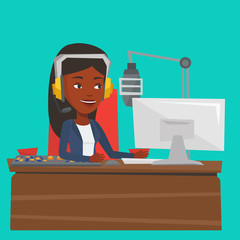 Poster - Female dj working on the radio vector illustration