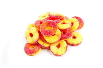 Sticker - Peach flavored gummy candy isolated on a white background