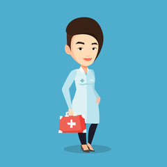 Sticker - Doctor holding first aid box vector illustration.