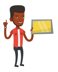 Poster - Student using tablet computer vector illustration.