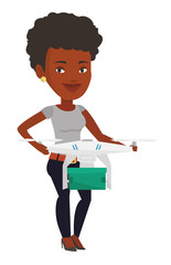 Sticker - Woman controlling delivery drone with post package