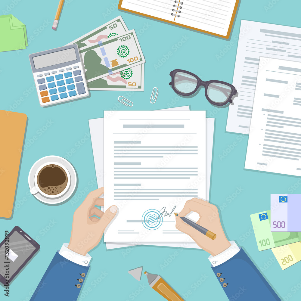 Businessman signing a document. Man hands with pen and contract. The ...
