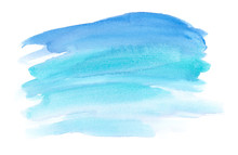 Abstract Ocean Blue Brush Strokes Painted In Watercolor On Clean White Background