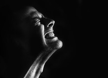 Guy, A Man In Pain Agony Clenched Teeth, Black And White Portrait