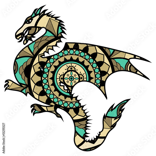 Download Vector illustration of a colored dragon mandala, drago ...
