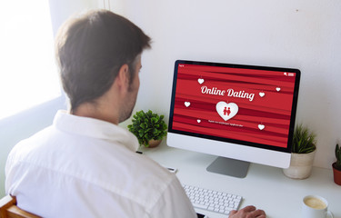 Canvas Print - man online dating computer