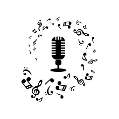 Wall Mural - music notes and microphone on white background. vector illustration