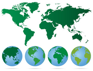 Wall Mural - set of globes with different continents and a map earth
