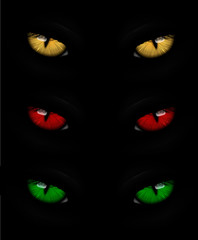 Wall Mural - Set of cat eyes red, yellow and green