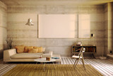 Fototapeta  - Interior of room with concrete wall, 3d illustration