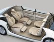 Self-driving car cutaway image. Front seats turn to backward, and the rear seats have gorgeous reclining massage function. 3D rendering image.
