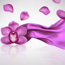 Orchid Flower On A Background Fabric Folds