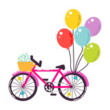 Fototapeta Boho - Pink girlish gift bicycle vector illustration.
