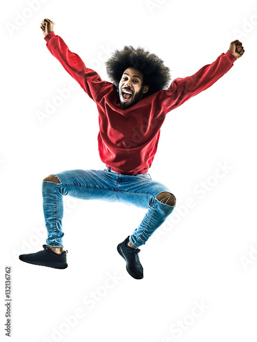 Fotografía african man jumping happy silhouette isolated