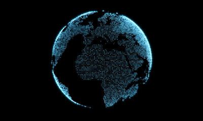 Poster - Global connected business concept. World map made from blowing dots.