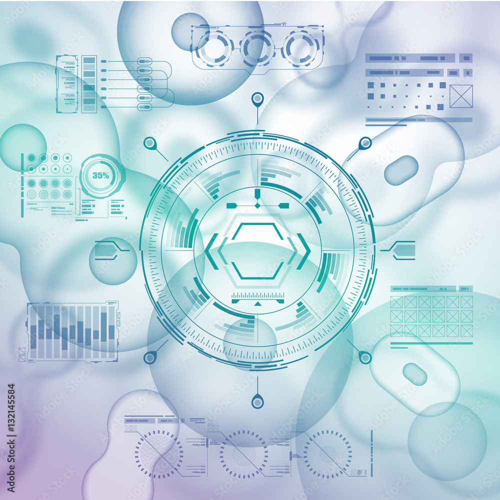 Cell background with futuristic interface elements. HUD UI for medical ...
