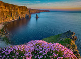 Fototapeta Nowy Jork - Ireland countryside tourist attraction in County Clare. The Cliffs of Moher and castle Ireland. Epic Irish Landscape Seascape along the wild atlantic way. Beautiful scenic nature hdr Ireland.