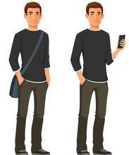 Cartoon Illustration Of A Friendly Young Guy In Casual Outfit