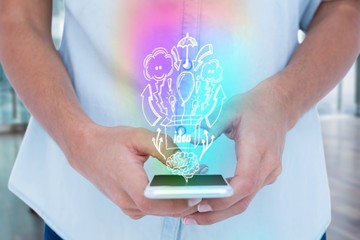 Poster - Composite image of close up of woman using her smartphone 3d