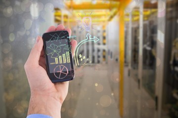 Poster - Composite image of hand of businessman showing smartphone 3d