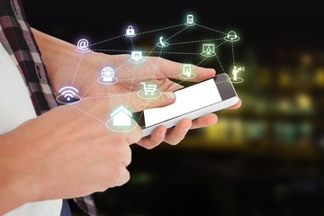Poster - Composite image of cropped image of man using smartphone 3d