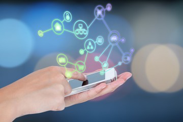 Poster - Composite image of hands showing smartphone 3d 