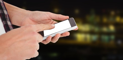 Poster - Composite image of cropped image of man using smartphone 3d
