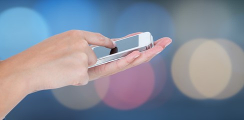 Poster - Composite image of hands showing smartphone 3d 