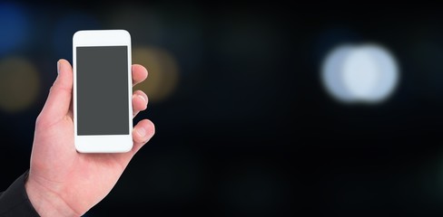 Poster - Composite image of hand of businessman holding smart phones 3d