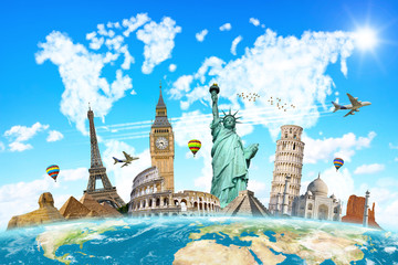 Fototapete - Famous landmarks of the world connected to each other