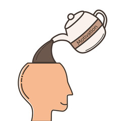coffee motivation conceptual illustration. pouring from the kettle into the human head vector icon