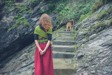 Wall Mural - Woman walking dog in nature