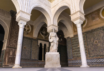 Courtyard of Casa de Pilatos Seville, Spain, imitation of antique statue of Athena in the 16th century Pallas Pacifera