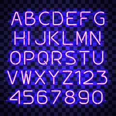 Wall Mural - glowing blue neon alphabet.