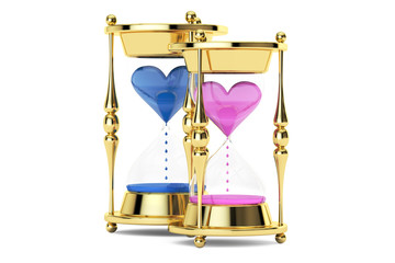 Poster -  hourglasses with hearts, 3D rendering